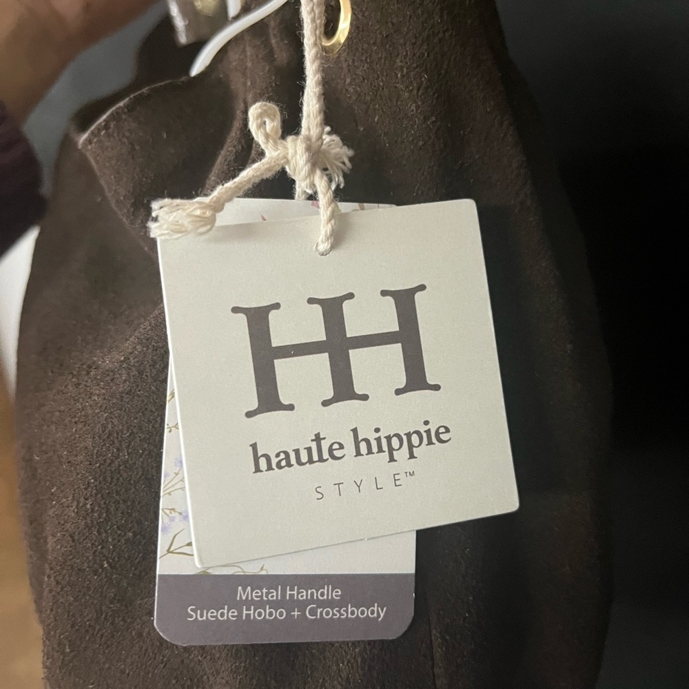 NWT Haute Hippie Dark Brown Suede Shoulder Bag with Gold Handle - Picture 3 of 13